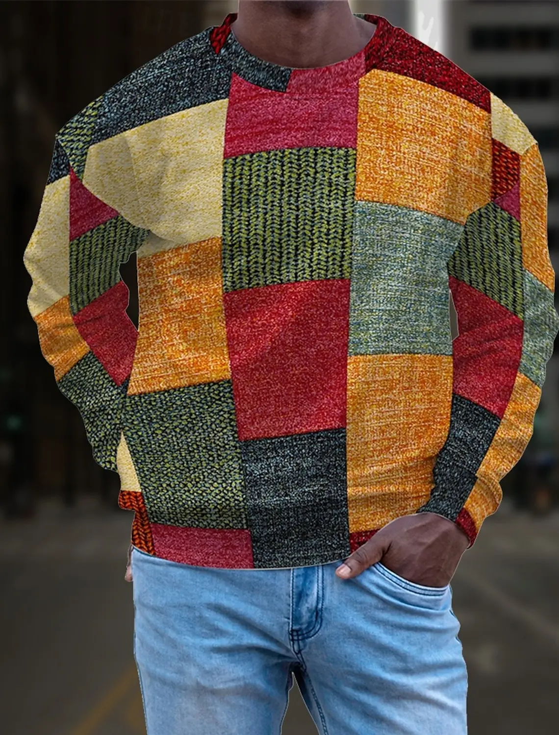 سويت شيرت رجالي مرقع برسومات جرافيكية، سويت شيرت بأكمام طويلة، سويت شيرت بقلنسوة، ملابس رياضية للعطلات والطباعة اليومية