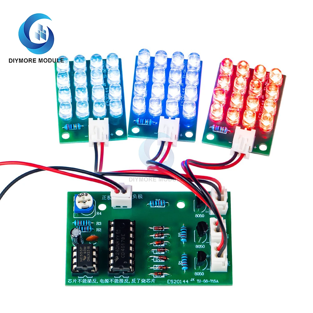 CD4017+NE555 Red White and Blue LED Water Flow Light Kit DIY Learning Electronic Parts TJ-56-715