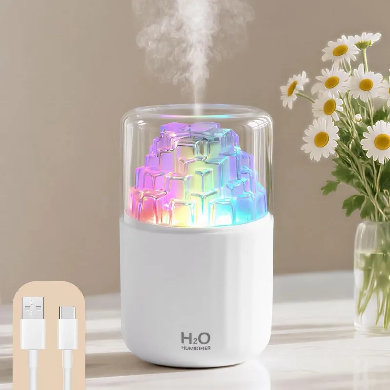 

Portable Mist Humidifier with Colorful Light USB Desktop Humidifiers 2 Cool Spray Modes 300ml for Bedroom Office Car Travel