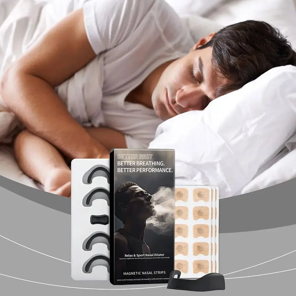 

Стартовый набор магнитных полосок для носа, носовой расширитель с защитой от храпа и кислорода, безопасный для кожи спортивный дыхательный аппарат
