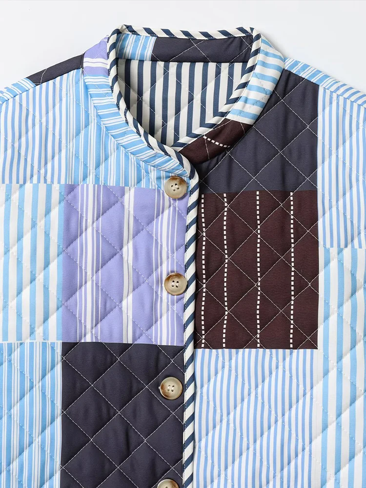 سترة نسائية جديدة ذات ياقة واقفة متعددة الاستخدامات على الطراز الأوروبي والأمريكي مطبوعة من القطن المبطن غير الرسمي