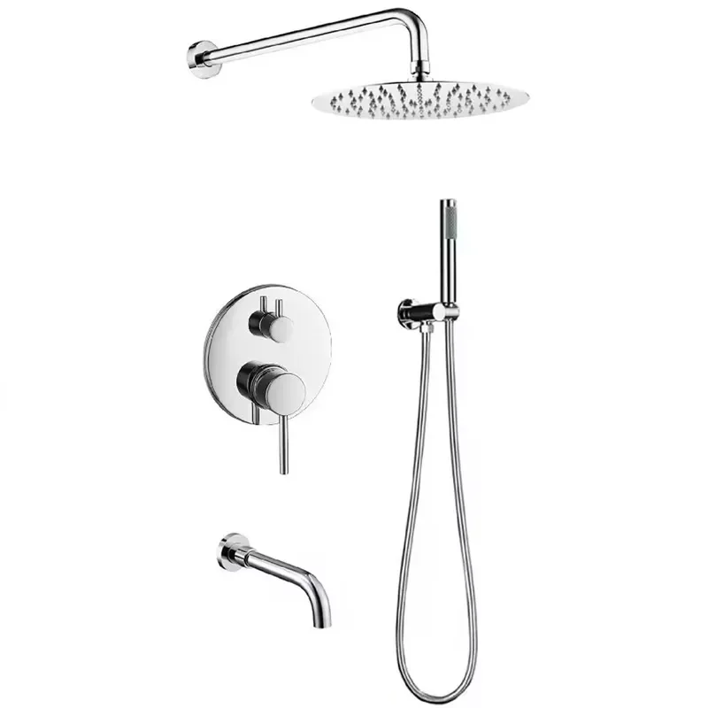 WEIHAO Polished Chrome Wall Mounted Shower Kit with Rainfall Shower Handheld Sprayer and Tub Spout Dual Function Mixer Tap
