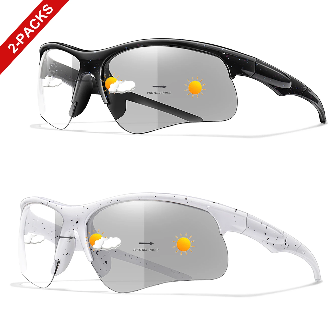 2 Packs LOISRUBY Photochromic Fishing Sunglasses for Men Women Outdoor Driving Fishing Running Cycling Eyewear Windproof Glasses - view 4