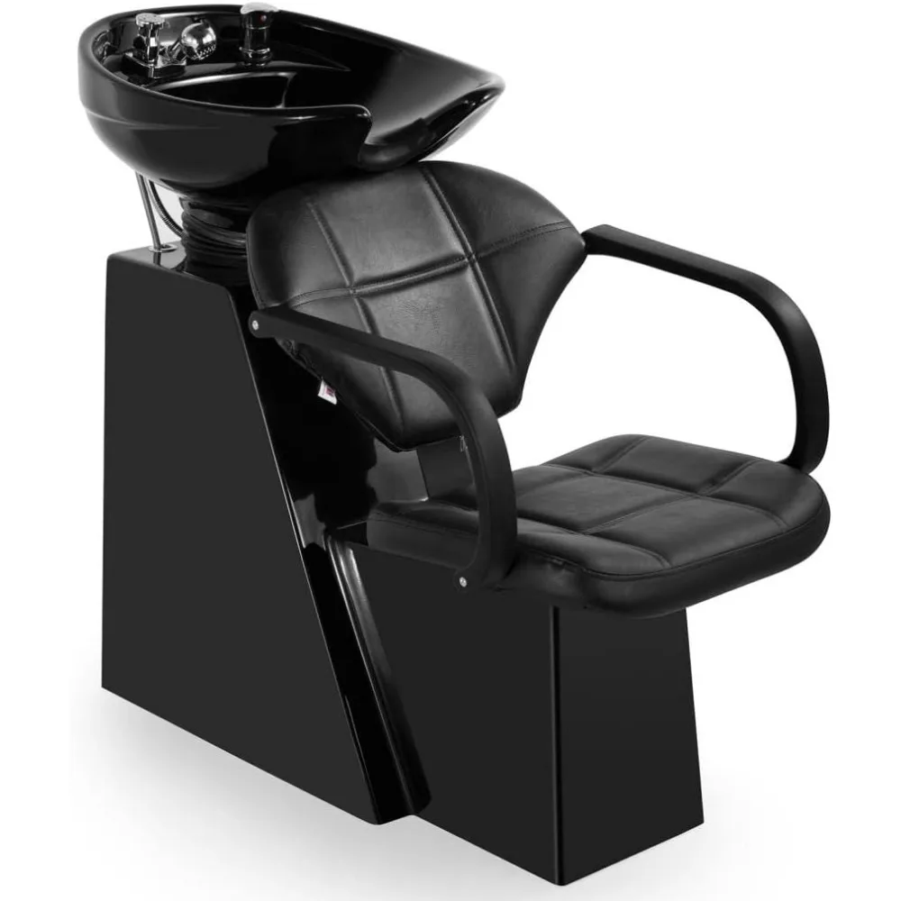 

Salon Spa Chair Shampoo Bowl Backwash Barber Chair Adjustable Ceramic Bowl Sink W/Rubber Headrest for Salon Beauty Spa Equipment