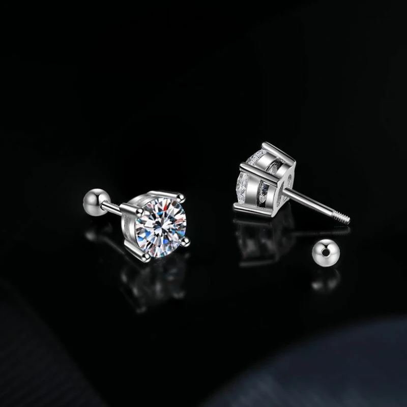 4 Prong Moissanite Screw Earrings Pass Diamond tester For Men Women 18K Platinum Plated Bride Wedding Gemstone 925 Silver Studs