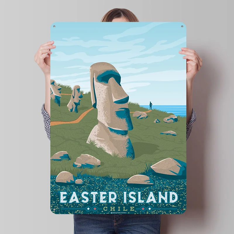 Osterinsel Reise-Poster Blechschild Individuelles Retro-Wandkunst Vintage Metallschilder für Raumdekoration Luxuriös Gemütlich