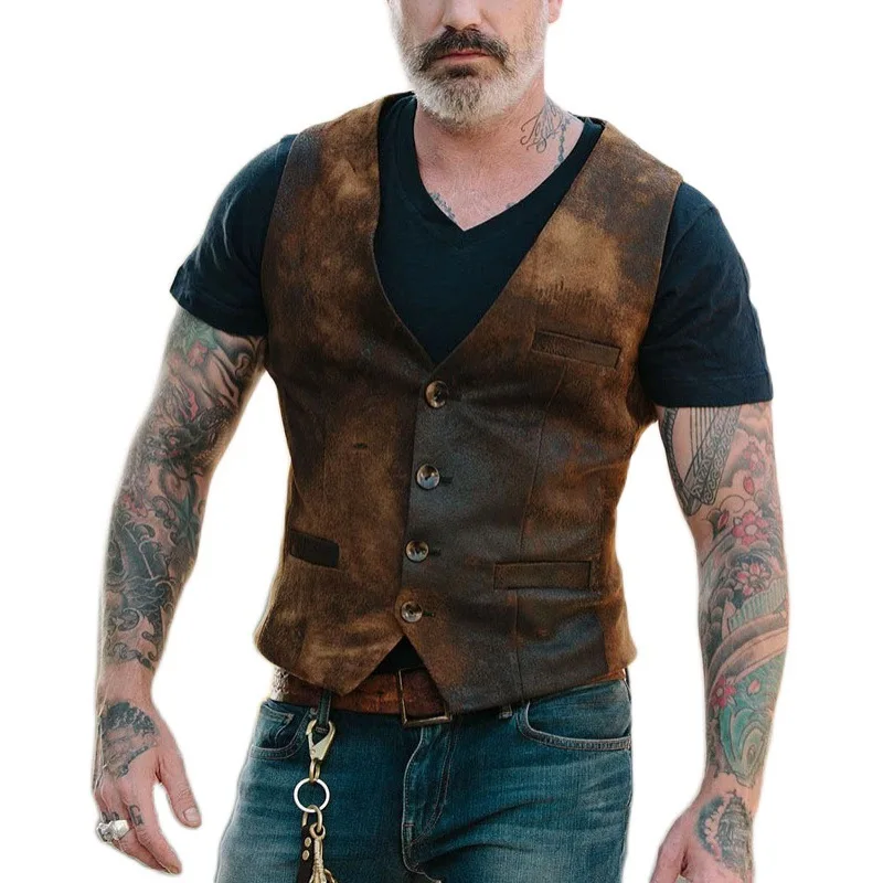 

Foreign Trade Autumn Men's V-neck Frosted Leopard Print Vest Rock Heavy Metal Wild Tough Guy Vest Trend
