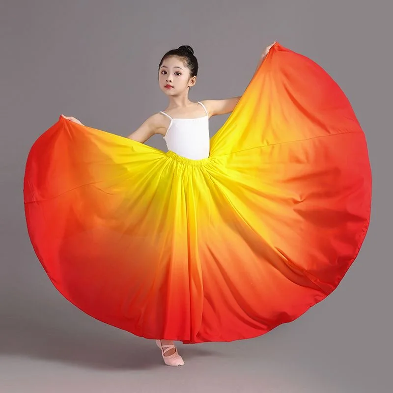 Dance Skirts For Kid Girl Flamenco Dance Performer Gradient Stage Performance Classical Dance Practicing Skirt