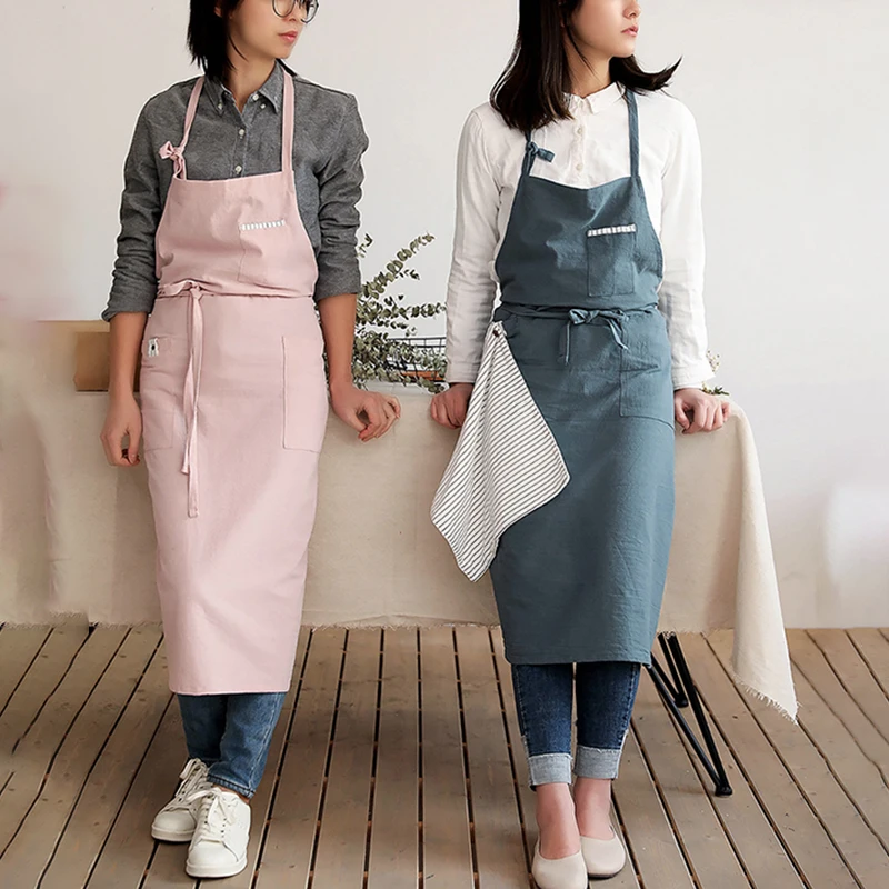 Simplicity PinaforeNordic Linen Pocket Apron Japanese Apron Linen Cross Over Apron BBQ Plain  Unisex Kitchen Cooking Baking