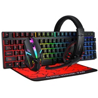 T-WOLF Thunder Wolf TF800 Game Four Piece Set Spanish Russian Luminous Mouse Pad Keyboard Earphone Set