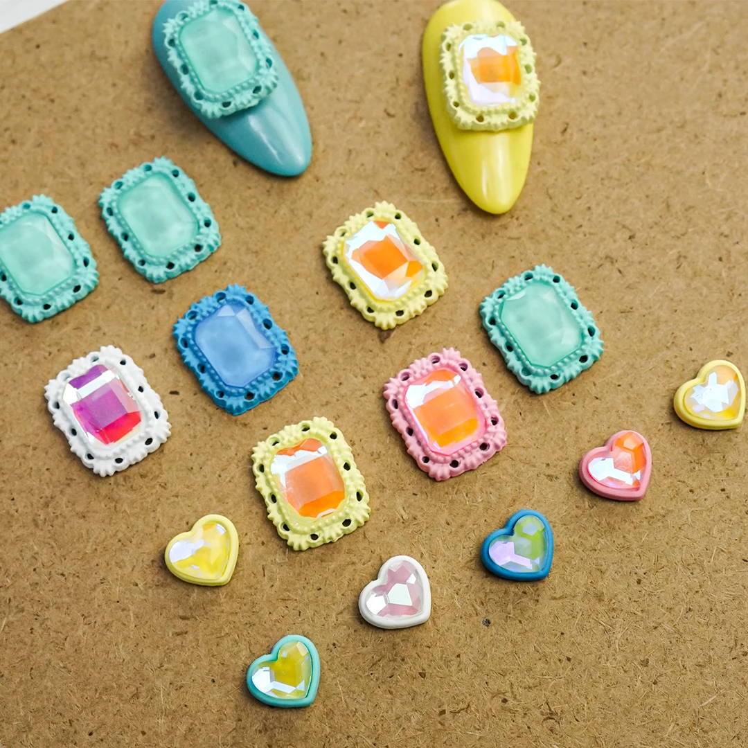 

Heart Parts Nail Flatback Rhinestones Jewelry Crystals Rectangle Shaped Press on Nail Art Decorations Charms Manicura Accesoires