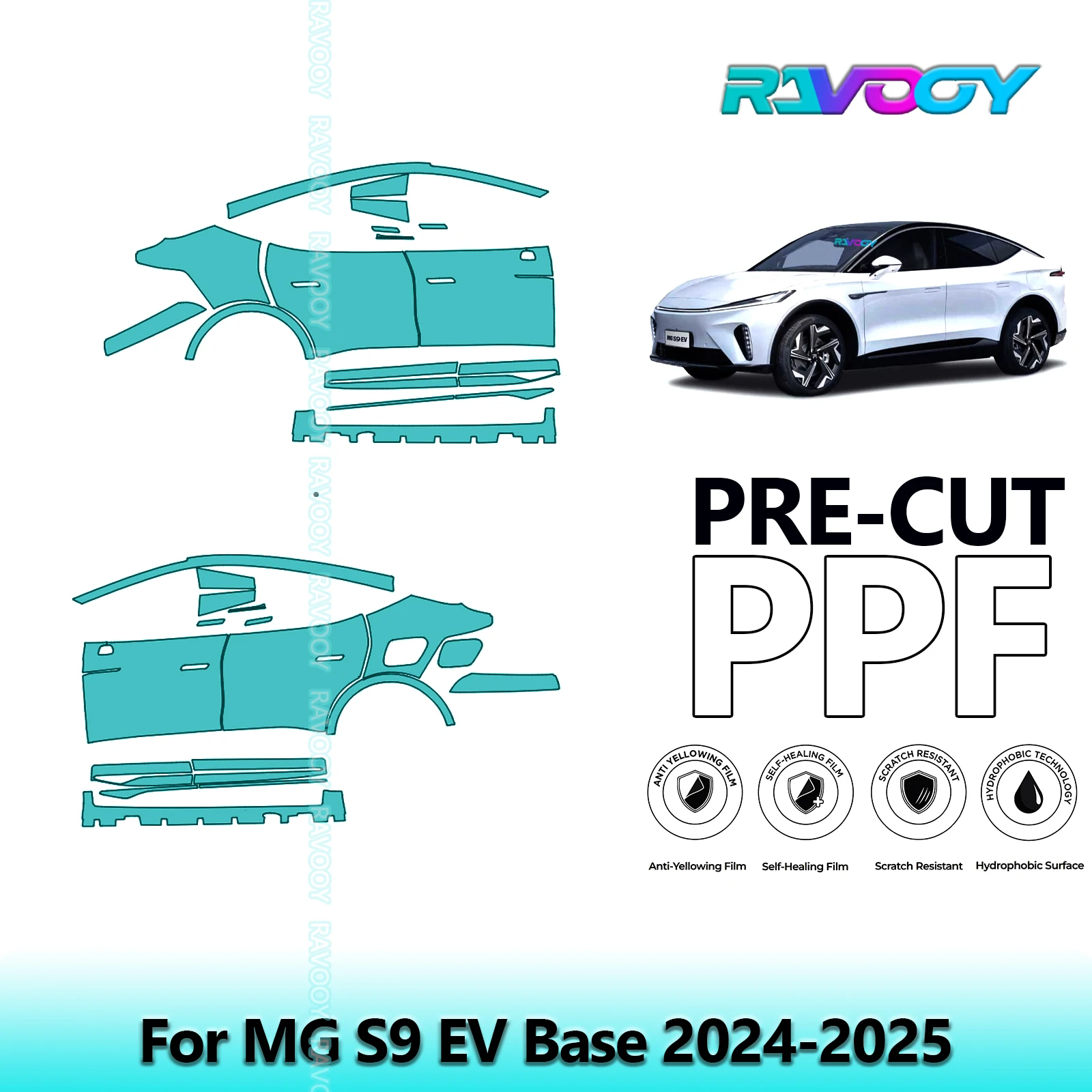 

For MG S9 EV Base 2024-2025 8.5mil Clear Matte Pre-Cut PPF Door & A/B Pillar Kit TPU Paint Protection Film Set