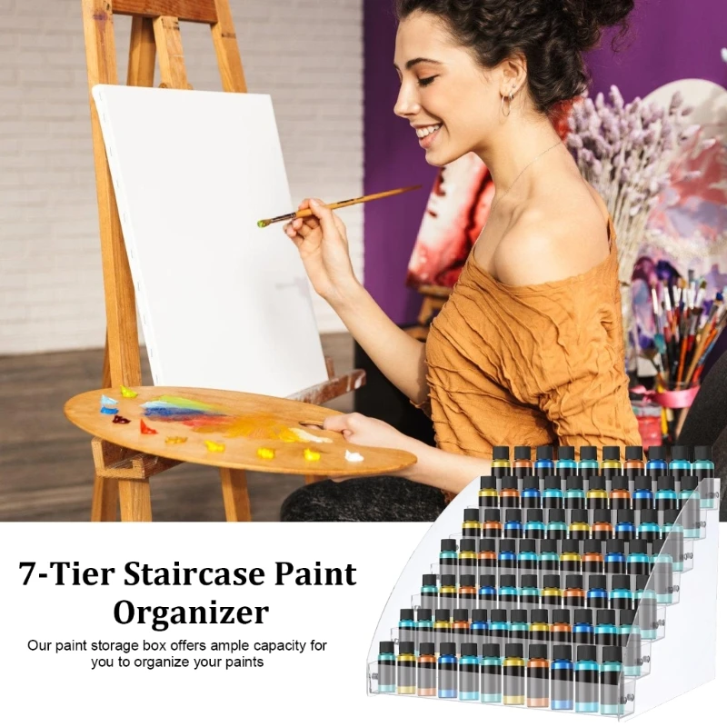 Kunststudio's Essentiële acryl verfrek Paintbuis Organisatoren Acryl 7 Lagen Stand met borstelsectie voor kunstbenodigdheden