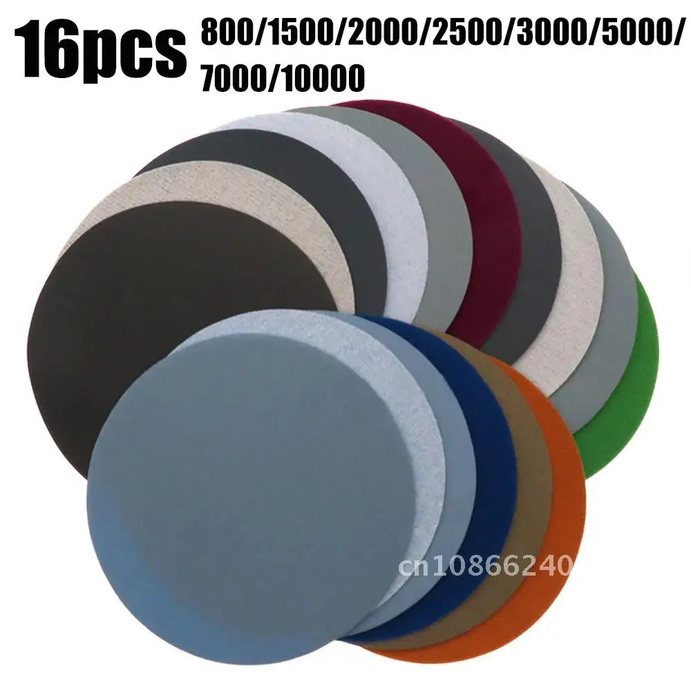 Variedade de lixa úmida e seca, disco de lixadeira, 5 ", gancho e laço, lixadeira para areia de superfície de madeira, 800-3000 Grit, 125mm, 30 pcs