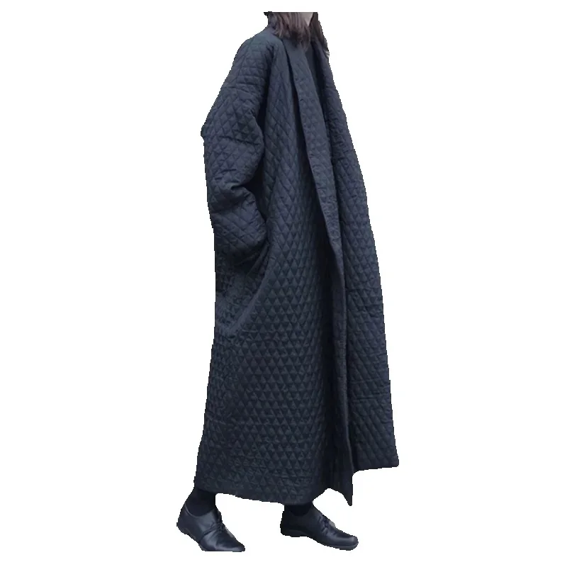 

Осенне-зимнее длинное хлопковое пальто для женщин, новинка 2025, модная свободная повседневная хлопковая куртка, однотонное утепленное пальто, верхняя одежда для женщин