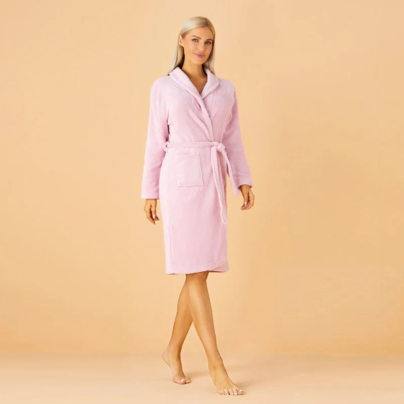 سميكة المرجان الصوف طويلة الأكمام التعادل الجبهة الدافئة ملابس خاصة رداء الوردي المرأة المنزل المتسكعون لخريف/شتاء