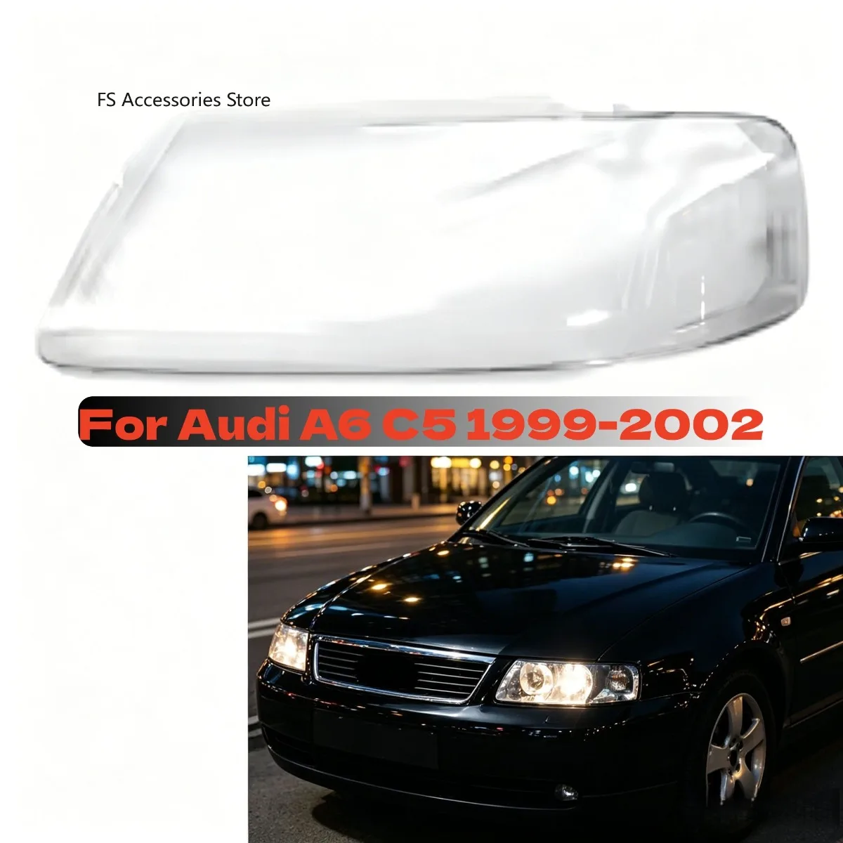 For Audi A6 C5 1999-2002 Pair Headlight Transparent Headlight Lens Left and Right Lampshade Cover Lens Light Protection