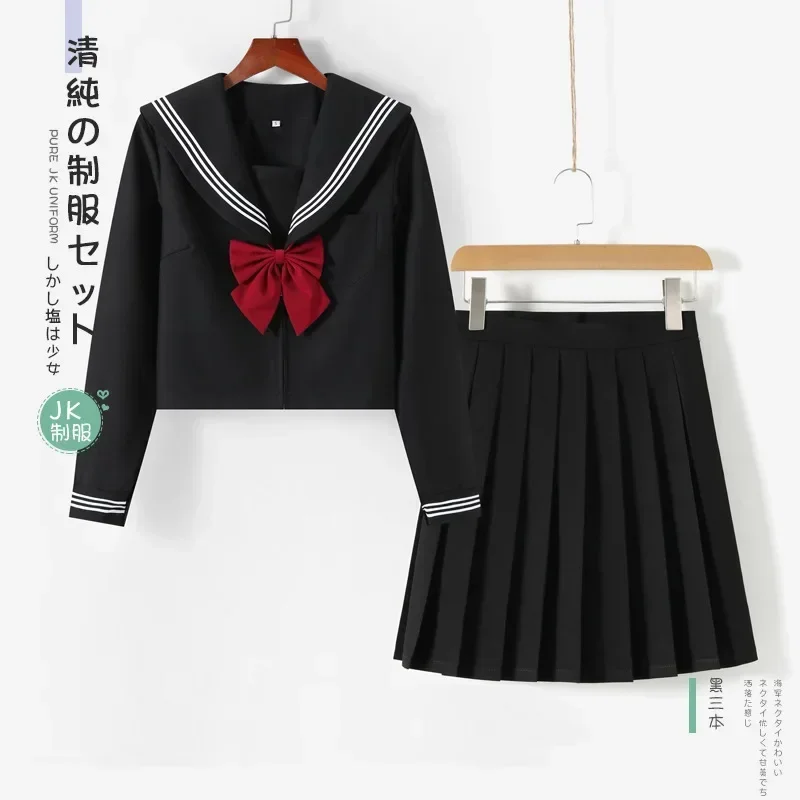 Japanese School Uniform Suit Sailor JK S-2XL Basic Cartoon Girl Navy Sailor Uniform Black sets Navy Costume Women girl costume