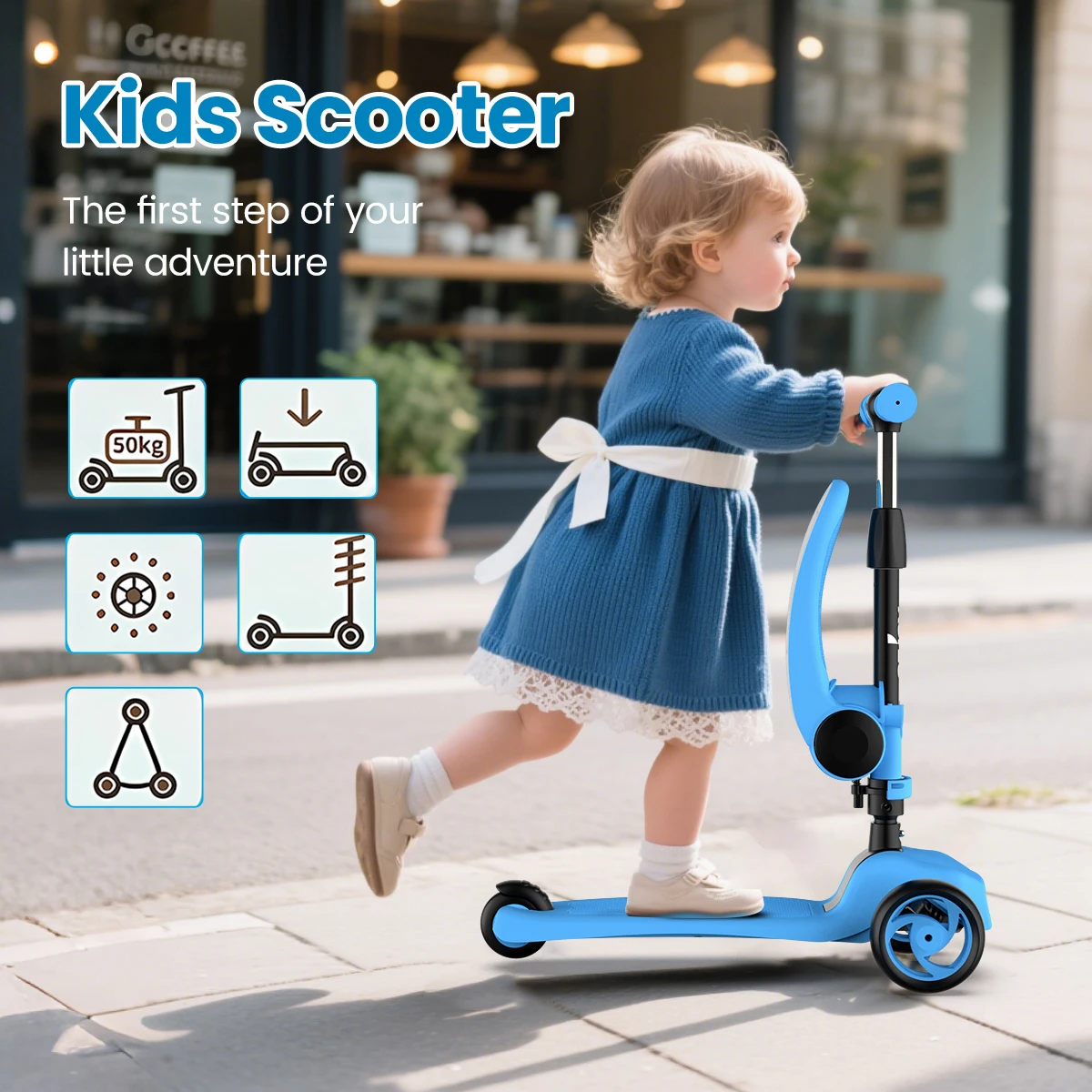 Kick Scooter for Kids with 3-Wheeled LED Lights,Adjustable Lean-to-Steer Handlebar,Foldable Seat,Sit or Stand Ride,for 3-8 Years