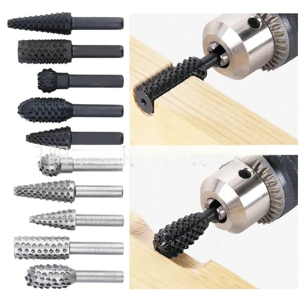 Set of 5 Black Gray Woodworking Wolf Tooth Sticks Rotating Files Electric Grinding Heads Drill Bits DIY Grinding ToolAccessories