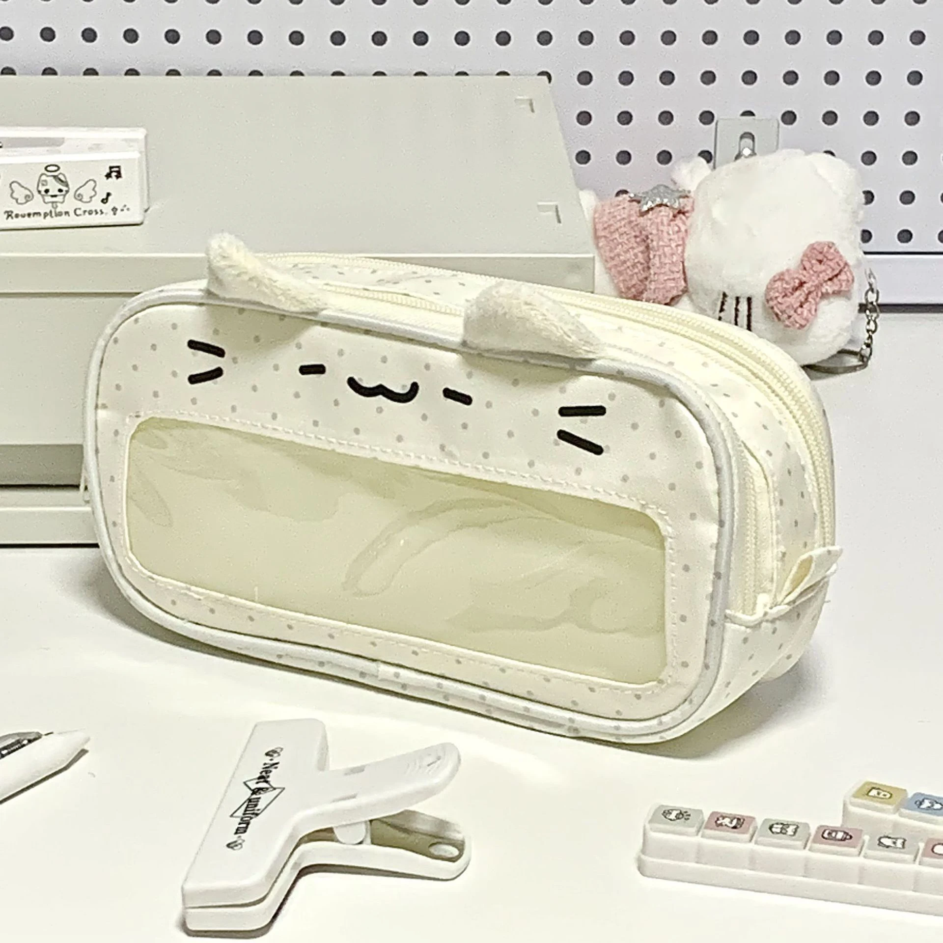 Estuche de Lápices con Orejas de Gato, Diseño Moderno con Puntos, Gran Capacidad, para Estudiantes, Material Escolar, Regreso a Clases