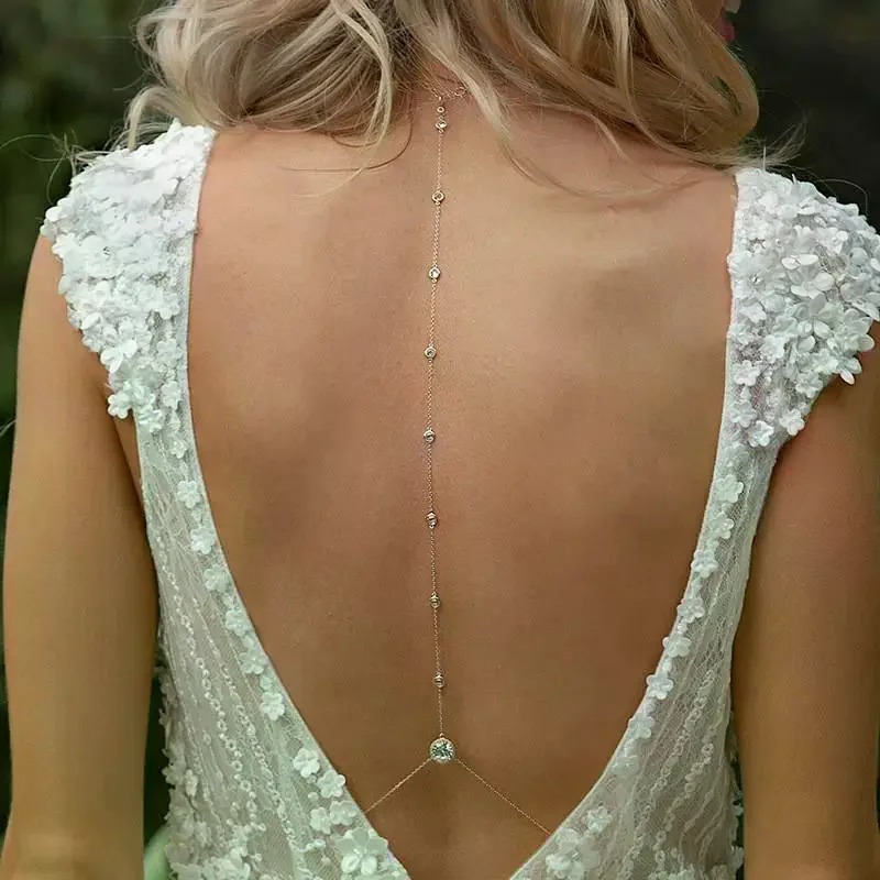 Zircon Water Drop Back Chain Long Necklace For Bridal Charm Wedding Accessories Sexy Chain Necklace Backless Dress Jewelry
