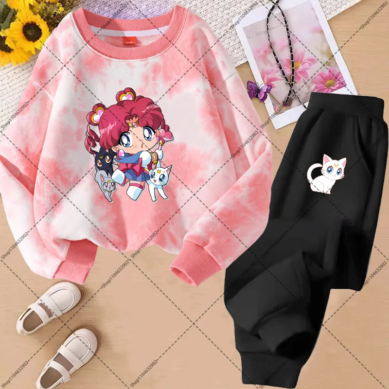 Sailor Moon-Conjunto de sudadera y pantalones para niños y niñas, ropa fina bonita, ropa de calle de moda, regalos de cumpleaños, primavera y otoño