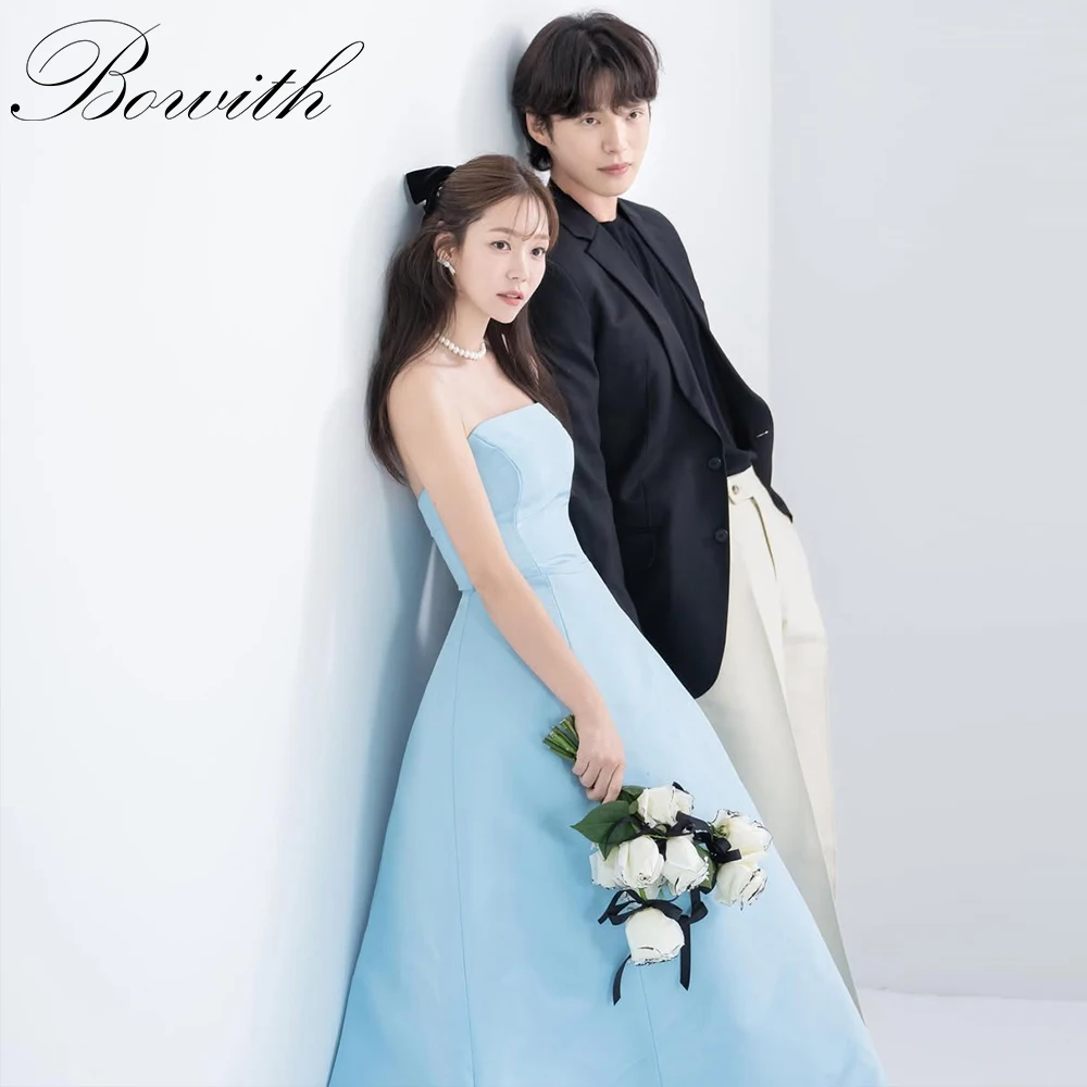 

Bowith Sky Blue Korean Wedding Dresses for Photo Shoot Customized Strapless Satin A-line Bridal Gown Evening Dresses Corset