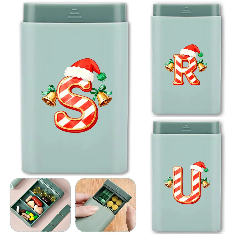 

Portable Vitamin Pill Classification Box Travel Sealed Fish Oil Sorting Case Pill Protector Storage Jingle Bells Letter Pattern