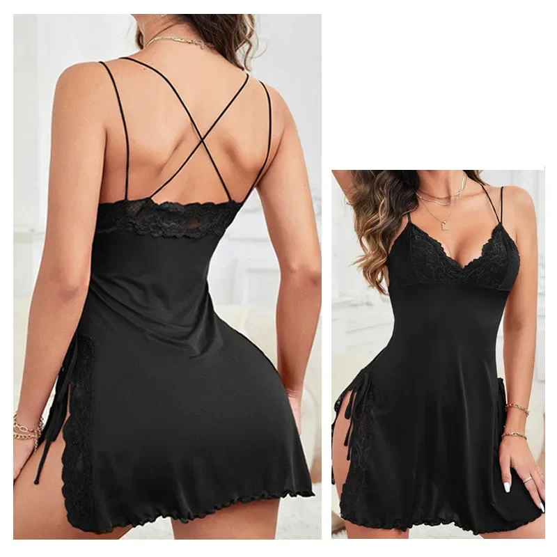 

New Cute Fat MM Sexy Slip Nightdress Temptation Ice Silk Thin Nightgown Nightdress Home Wear Sexy Sleepwear Nighty for Ladies