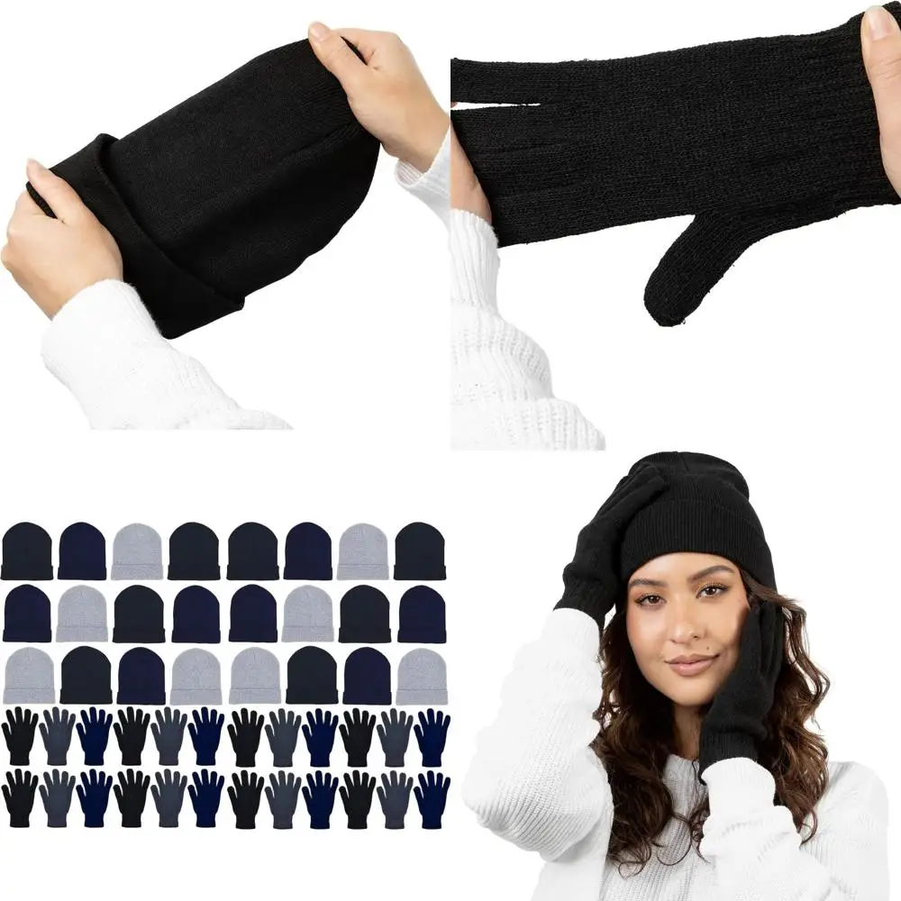 

48-Piece Set: Unisex Winter Beanie & Gloves Gift Pack, Warm & Cozy Bulk Bundle