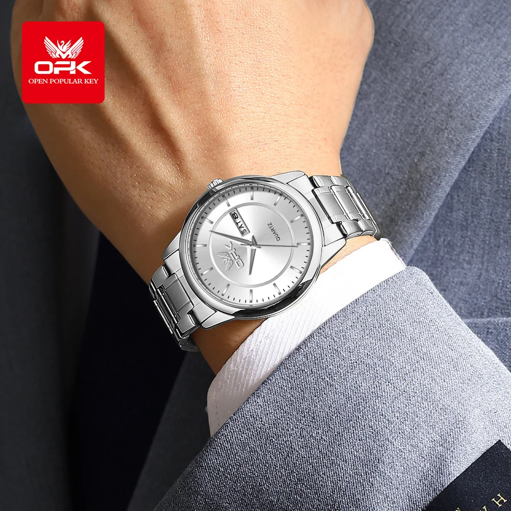OPK Brand Men's Watch Fashion Double Calendar Quartz Watch Waterproof 6022