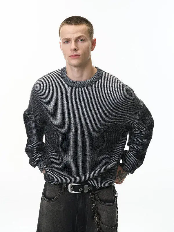 

Cleanfit American Retro Double Color round Ne Knitwear Men's Loose Versatile Sweater Autumn Trendy Brand Casual Polyester F...