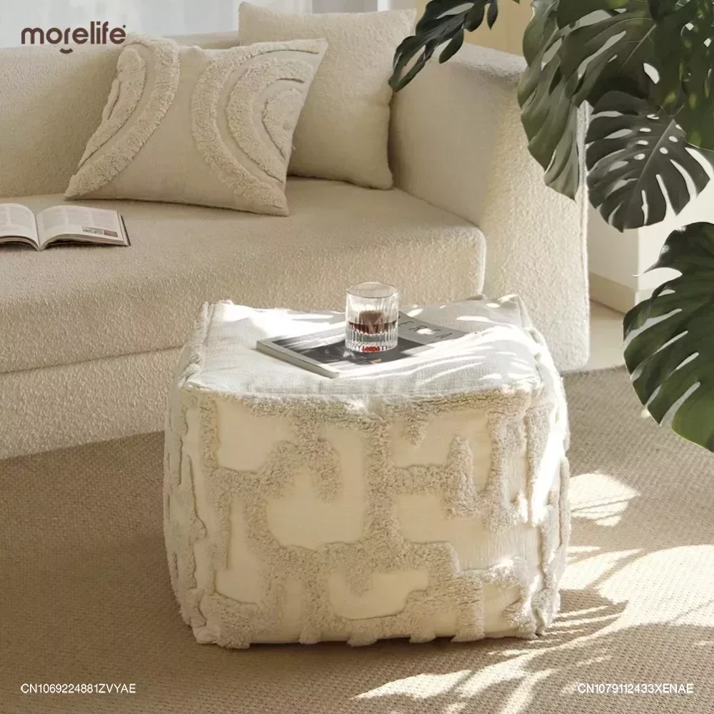 

Fabric Footstool Ottoman Lazy Sofa Pouf Cushion Pillowcase Three Dimensional Geometric Relief Embroidery Sitting Pier PuTuan