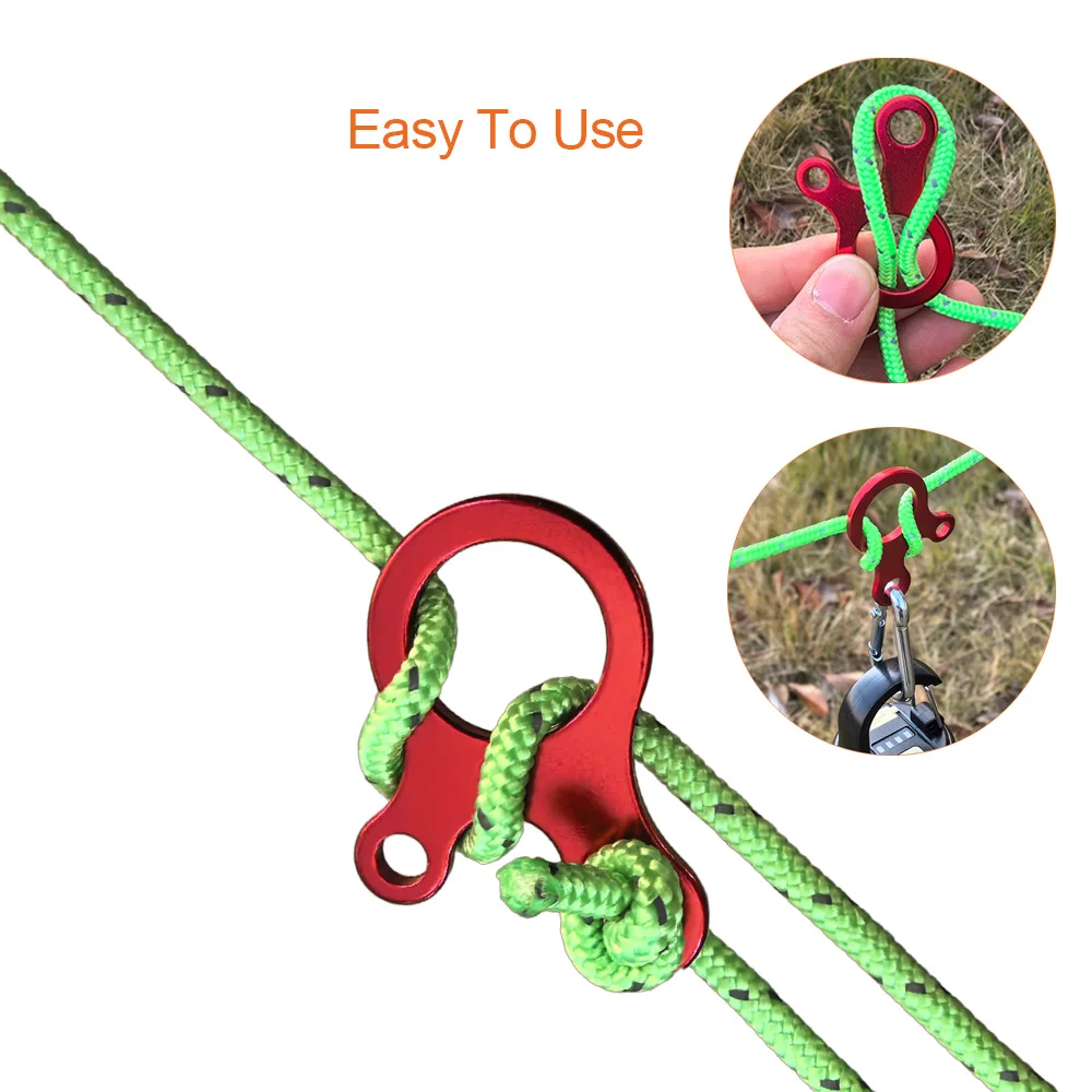 Esticador de Corda Paracord em Formato de Caracol Vermelho com Alça de Alumínio para Tendas, Ajustador de Corda para Camping e Caminhada