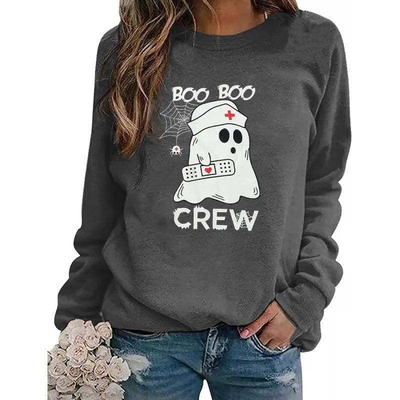 

Women Sweatshirt Halloween Boo Crew Nurse Sweatshirt Long Sleeve Crewneck Pullover Top