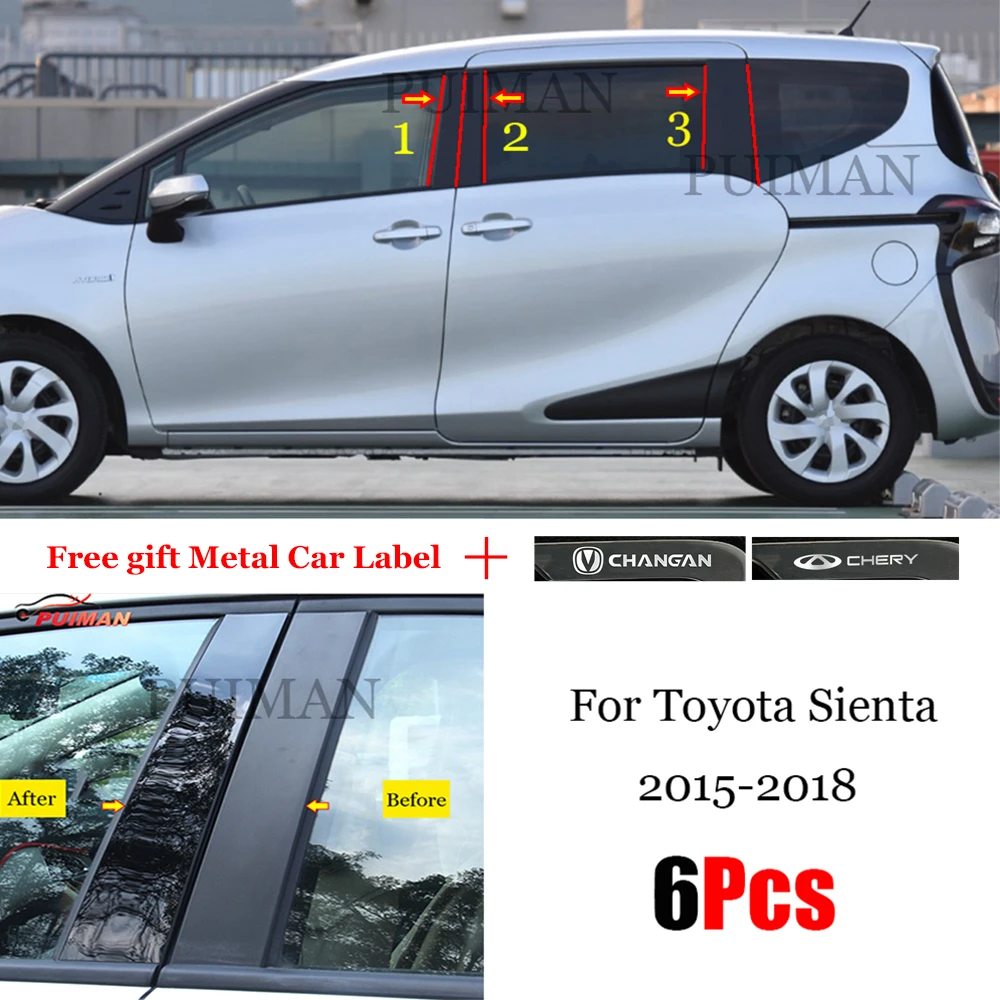 

New Arrival 6PCS Polished Pillar Posts Fit For Toyota Sienta 2015 - 2018 Window Trim Cover BC Column Sticker Chromium Styling