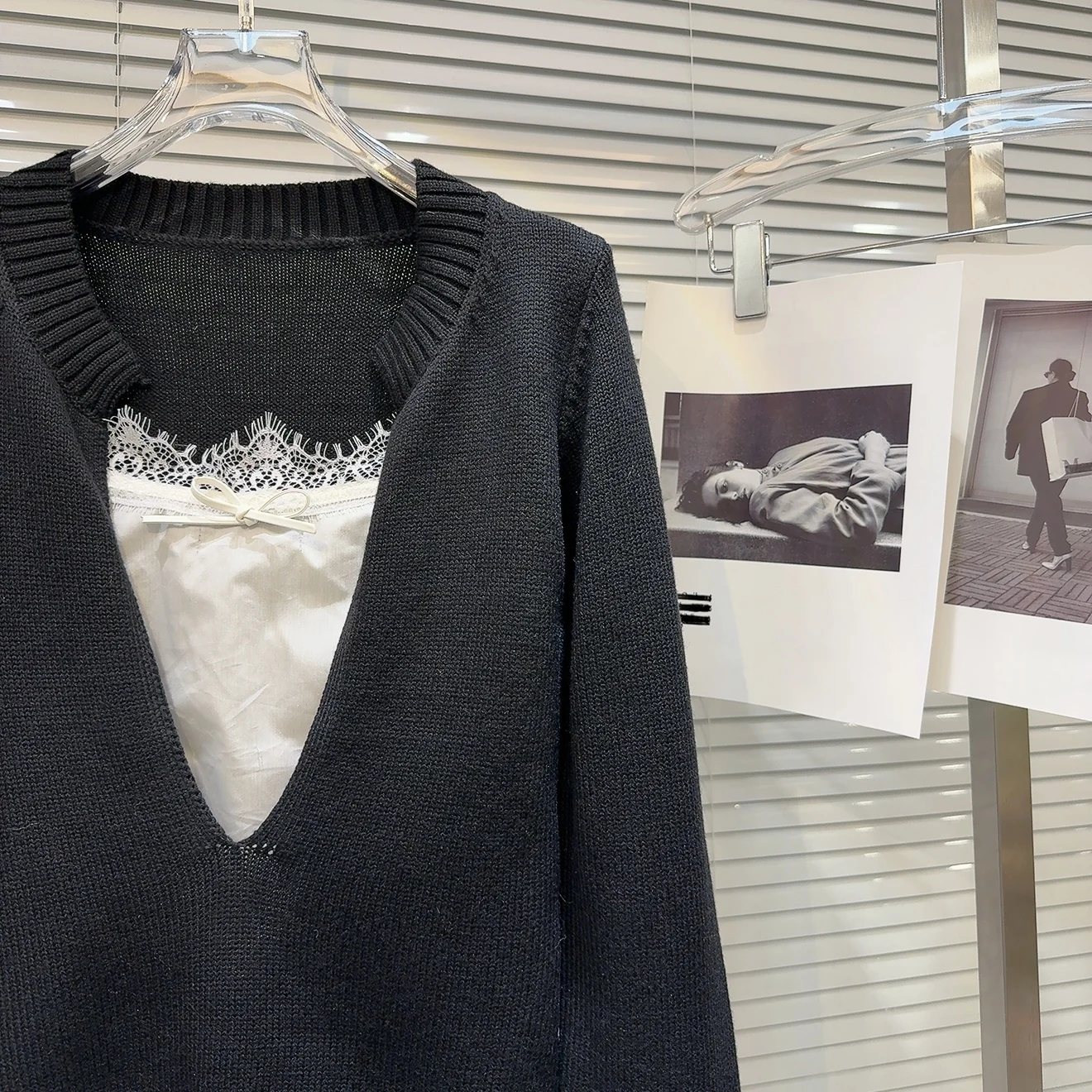 Trendy Lace Splicing Color Blo V-ne Strickpullover Frühling 2026 Ele Ladylike Small IRT für junge Frauen