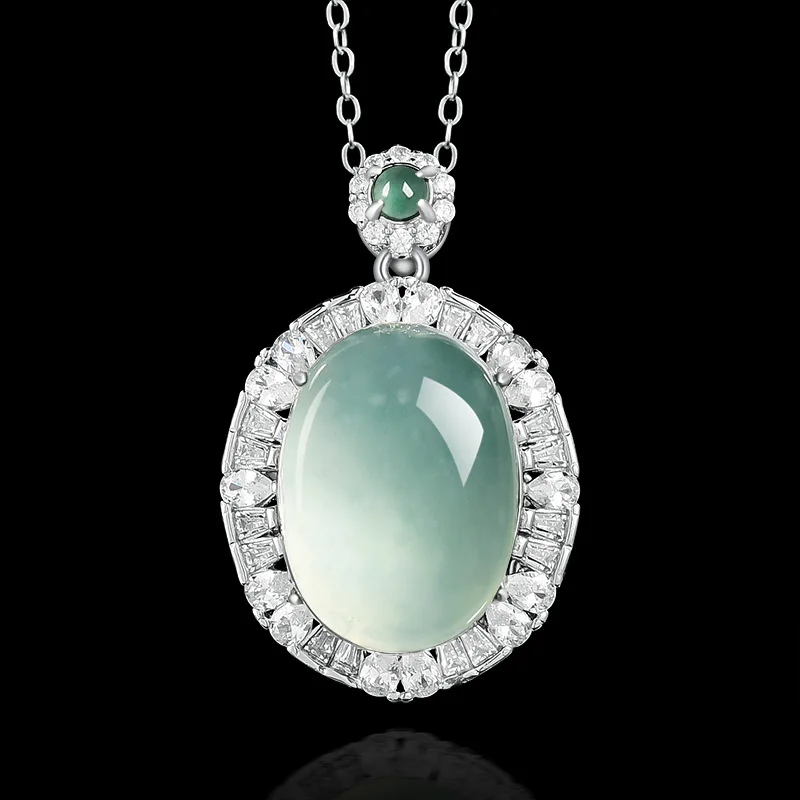 

High End Natural A-grade Jade Blue Water Egg Pendant S925 Silver Inlaid Ice Jadeite Women's Charms Fashionable Jewelry Wholesale