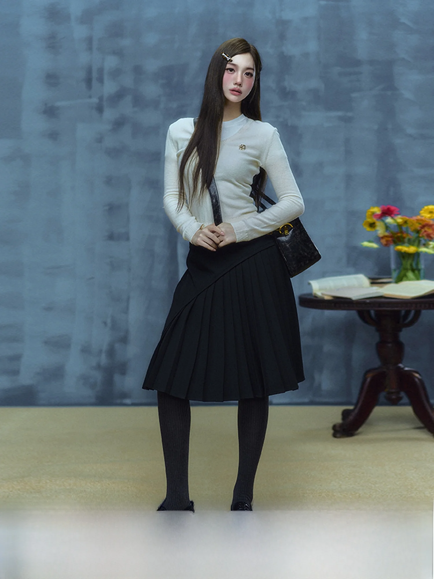 

Original Design f-length Asymmetrical Pleated Skirt Women's Faion Commute Korean Sle Mid-waist Polyester Cotton Blend