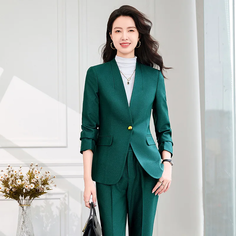 Green High Sense Business Suit Women's Autumn New Fashion Temperament Commute Goddess Temperament Small Suit Tailored Suit Forma