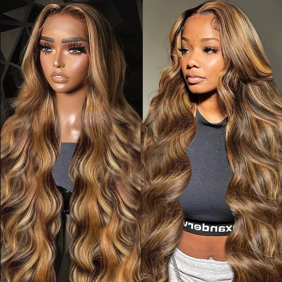 30 36 Inch 4/27 Highlight Colored Ombre Blonde Body Wave Wig Human Hair Wigs 13x6 HD Transparent Lace Frontal Wig For Women