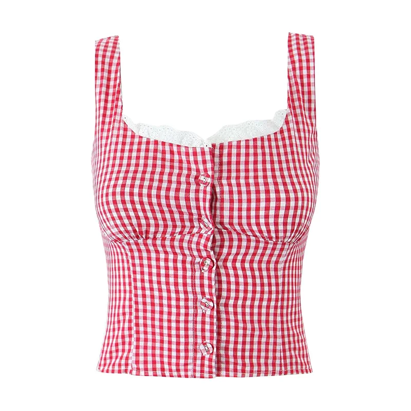 

BERAN винтажный клетчатый квадратный воротник с милой кружевной отделкой на одной пуговице, облегающий жилет для похудения, женская мода