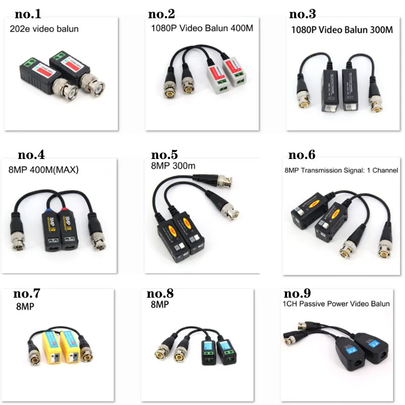 1pair 1080P 5MP 8MP 4K Passive RJ45 1CH Video Balun 2in1 BNC cable Power Supply cable Connector Twisted AHD/CVI/TVI CCTV Camera