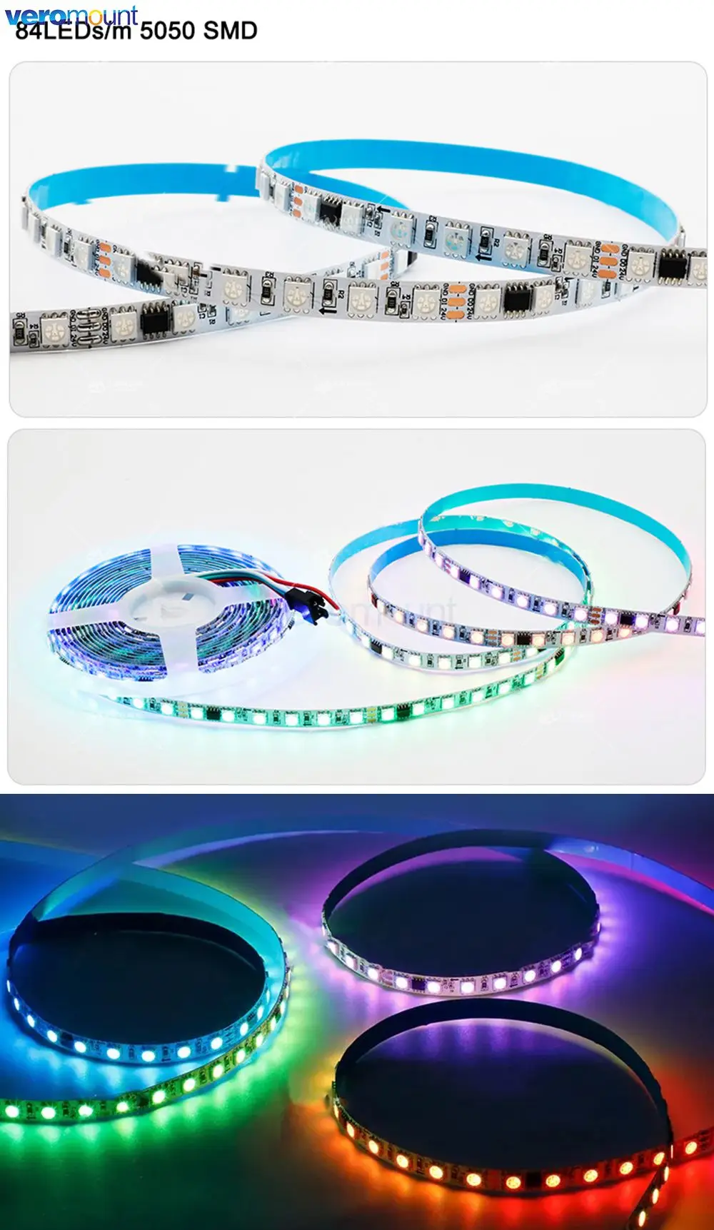 Imagem -06 - Pixel Endereçável Led Strip Largura Estreita mm Pcb Ws2811 Dc12v 24v 84 Leds 96leds m 5050 3535 Rgb Fita Led Flexível Ip20 5m