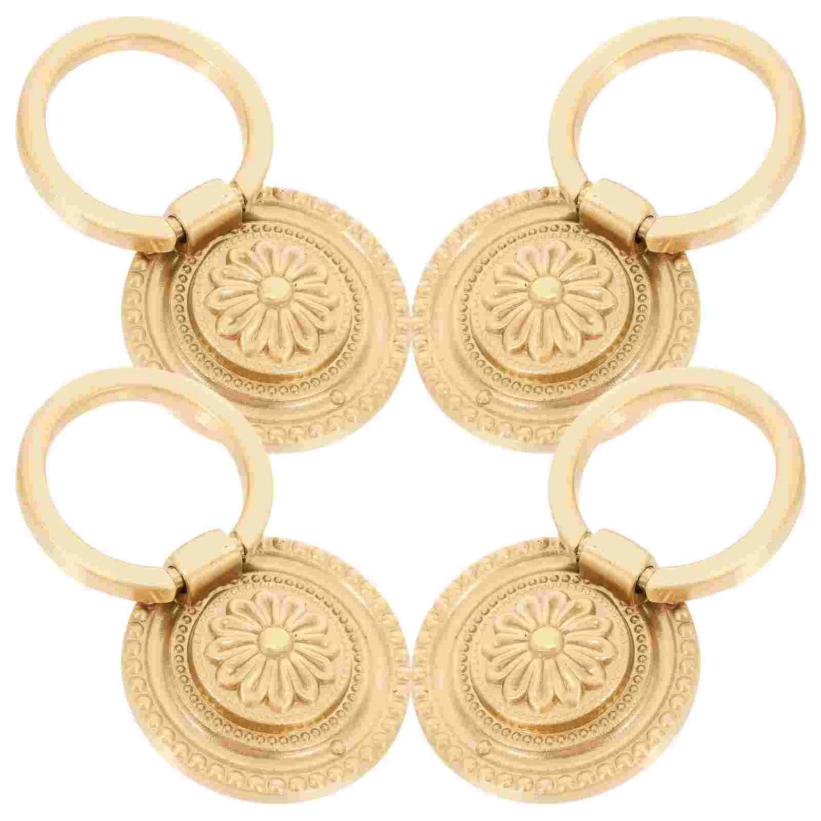 

4 Pcs Handle Concealed Cabinet Handles Brushed Gold Knobs Brass Solid Dresser Vintage for Cabinets