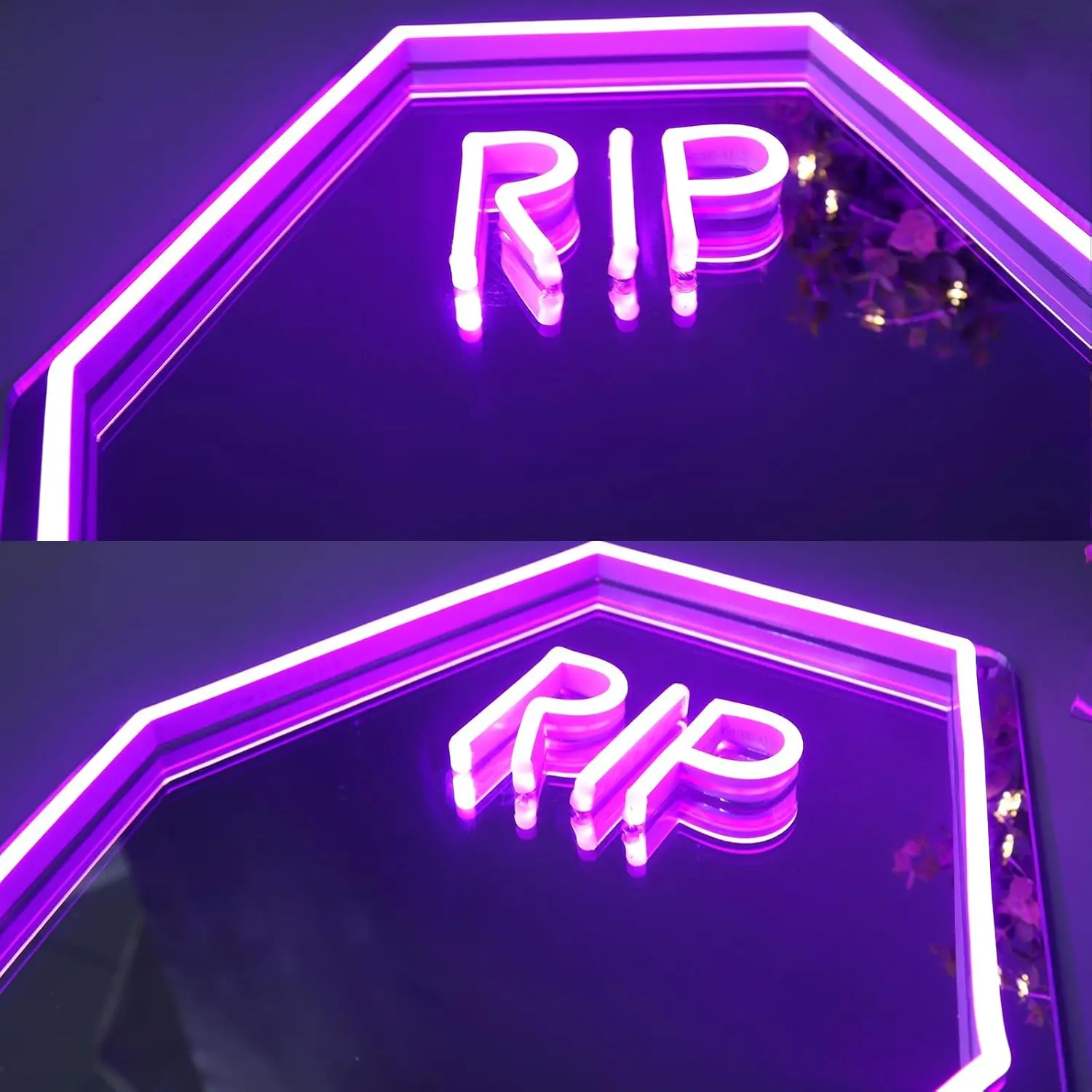 Coffin RIP Neon Mirror Signs, LED Neon Lights for Wall Room Decor, Halloween Gothic Lover, Party Gift