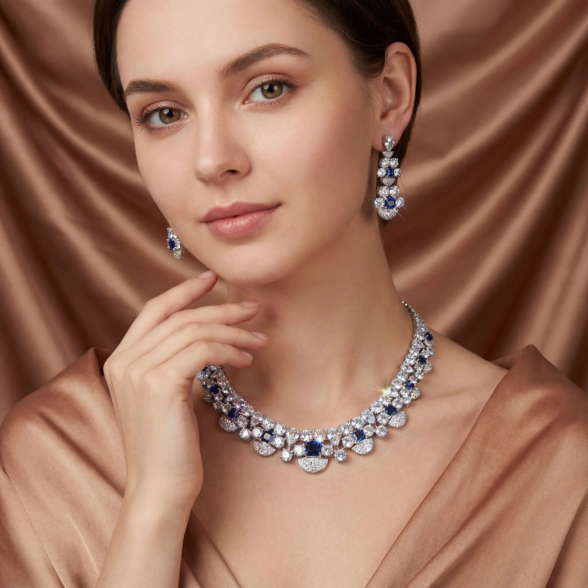 

New Arrival Zircon Necklace Earrings Set Luxury Elegant Socialite Style Women Evening Dress Banquet Jewelry