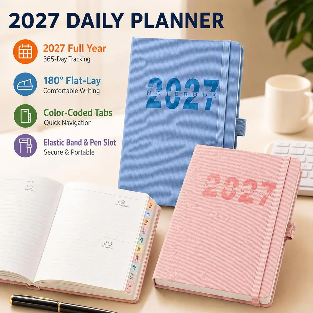 High Quality A5 2027 Planner with Monthly & Weekly Plan Pages 365 Days Agenda Book English Efficiency English Planner Students