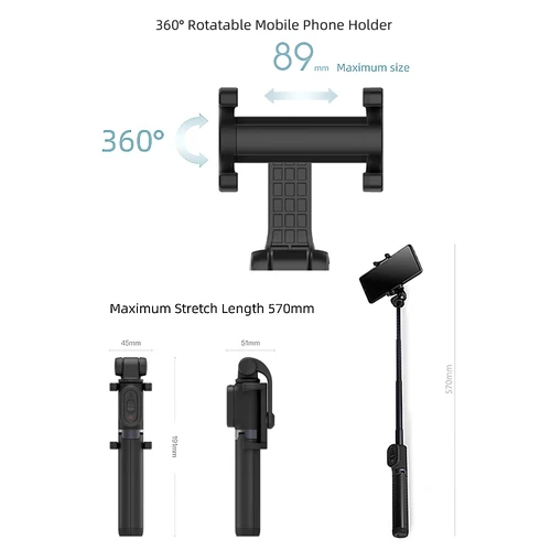 Imagen 2 del producto Original Xiaomi monopié Mi Selfie Stick Zoom Bluetooth trípode con obturador remoto inalámbrico rotación 360 plegable para iOS Android